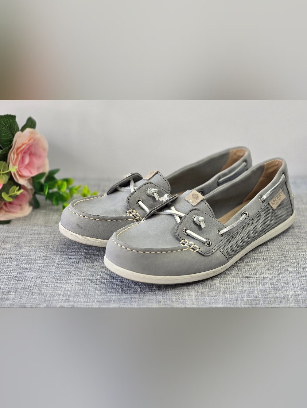 Sperry Top-Sider Women’s Coil Leather Boat Shoes Size 8M Grey Non-Marking